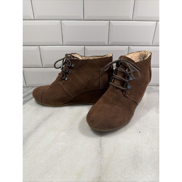 Toms Shoes - Tom's Desert Wedge Brown 2.75" Wedge Heel Booties Leather Size 9